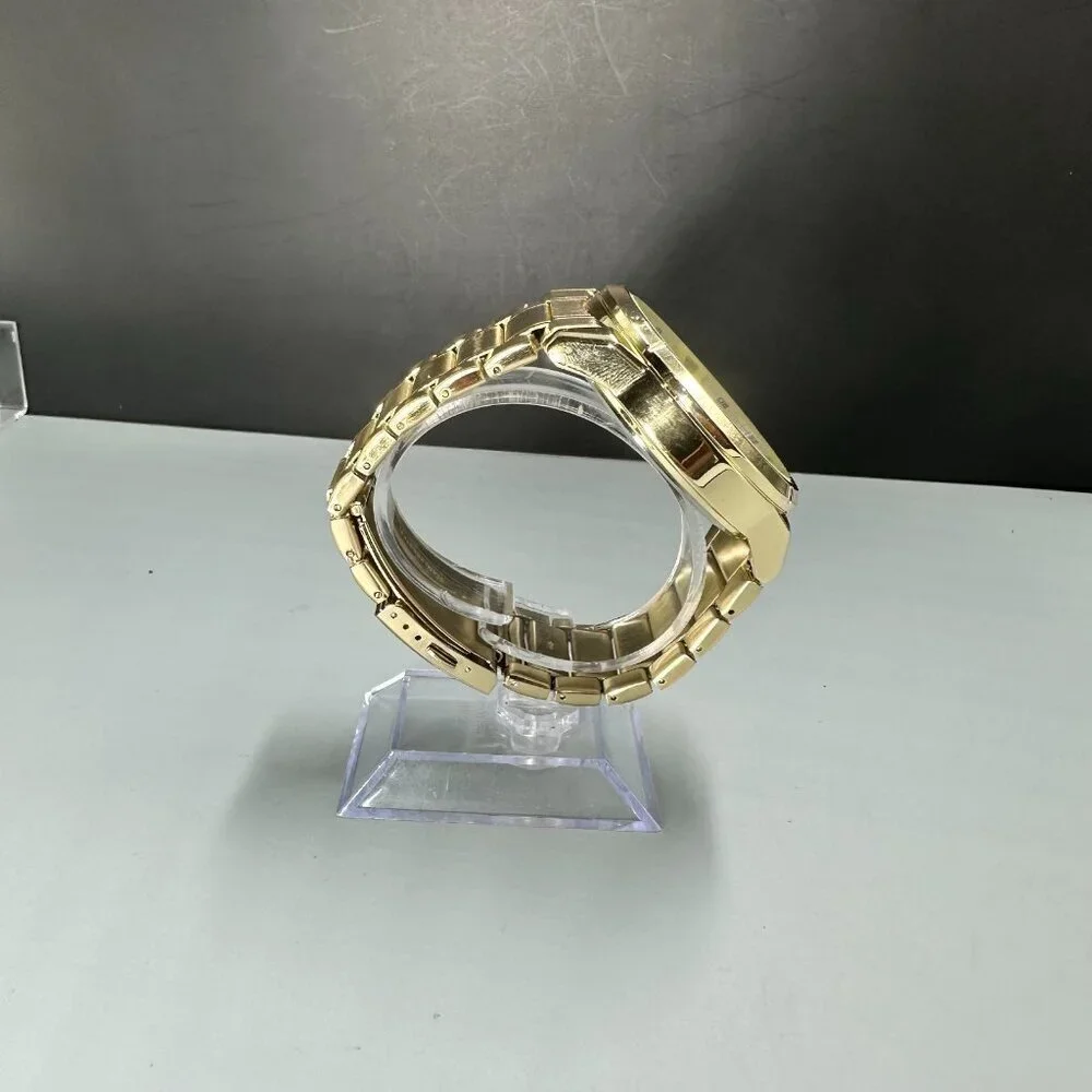 Techno Pave Watch Men Gold Tone Date Window 46MM Case New Battery 7.25